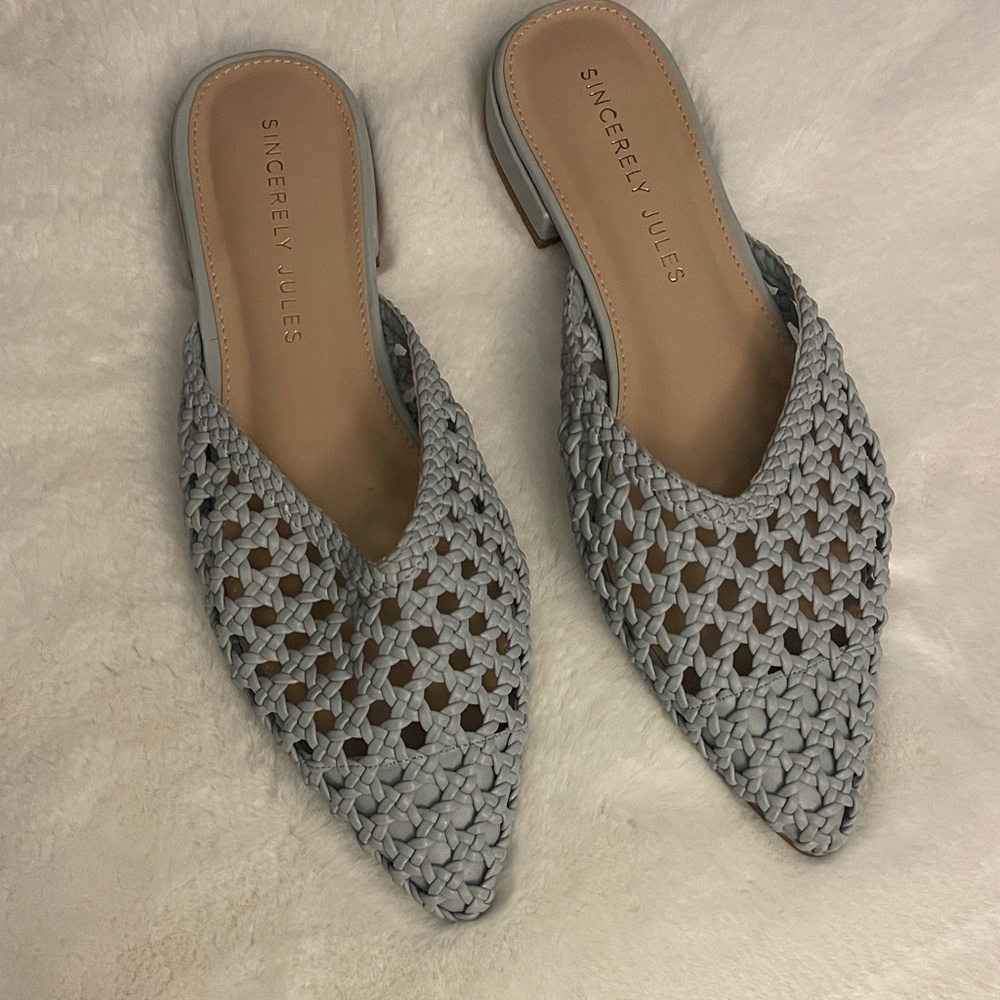 Sincerely Jules Light Blue/Grey Woven Mules- Sz 9.5
